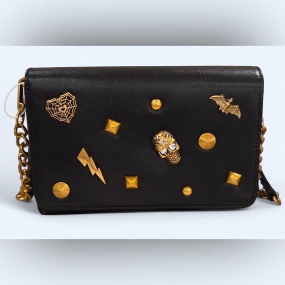 Betsey Johnson Black Gold Skull Bat 🦇 Halloween Crossbody Clutch Wallet | NWT - Picture 5 of 5
